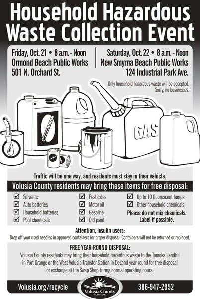 Volusia County to host Household hazardous waste collection event.