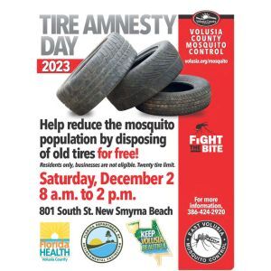 Volusia County to host Tire Amnesty days to combat mosquitoes.